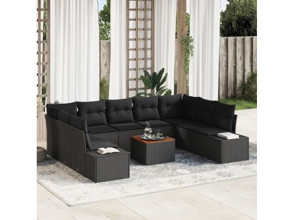 Sada zahradních pohovek s polštářem 10 pcs Černá Poly ratan