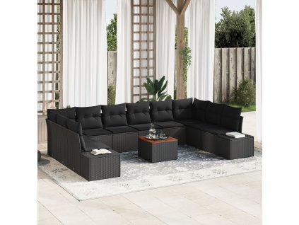 Sada zahradních pohovek s polštářem 11 pcs Černá Poly ratan