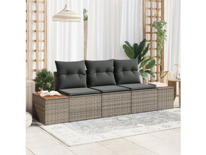 Sada zahradních pohovek s polštářem 3 pcs Šedá polyratan