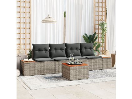 Sada zahradních pohovek s polštářem 5 pcs Šedá Poly ratan