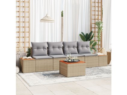 Sada zahradních pohovek s polštářem 5 pcs Béžová Poly ratan