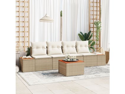 Sada zahradních pohovek s polštářem 5 pcs Béžová Poly ratan