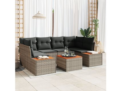 Sada zahradních pohovek s polštářem 6 pcs Šedá Poly ratan