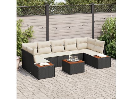 Sada zahradních pohovek s polštářem 8 pcs Černá Poly ratan