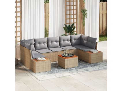 Sada zahradních pohovek s polštářem 8 pcs Béžová Poly ratan