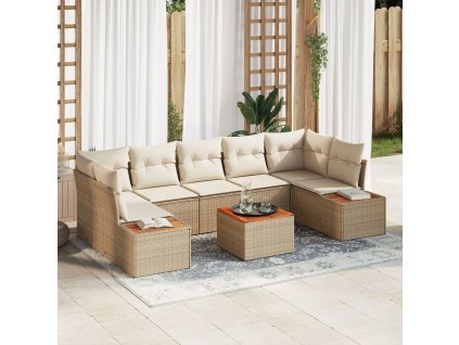 Sada zahradních pohovek s polštářem 8 pcs Béžová Poly ratan