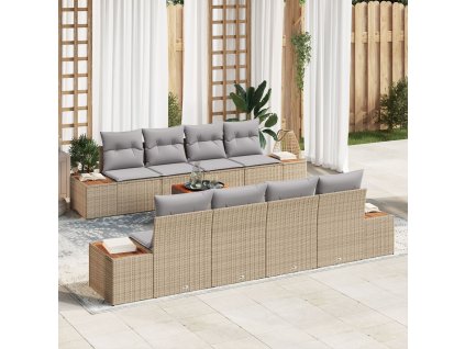 Sada zahradních pohovek s polštářem 9 pcs Béžová Poly ratan