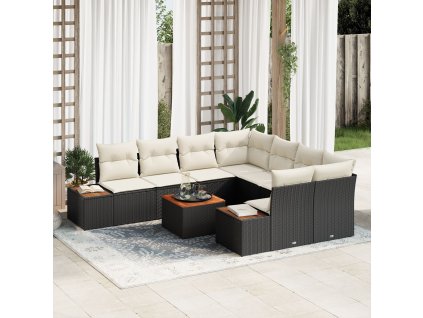 Sada zahradních pohovek s polštářem 9 pcs Černá Poly ratan