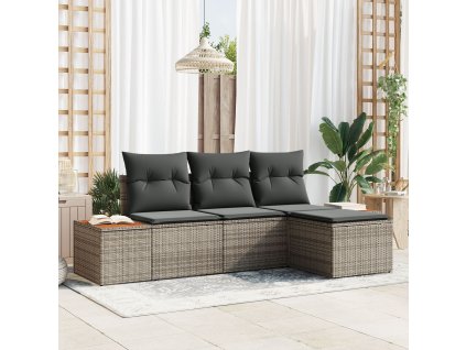 Sada zahradních pohovek s polštářem 4 pcs Šedá polyratan