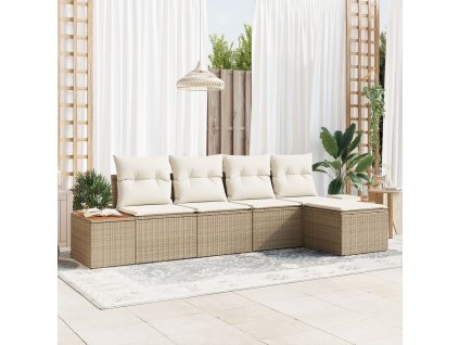 Sada zahradních pohovek s polštářem 5 pcs Béžová Poly ratan