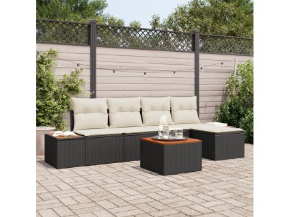 Sada zahradních pohovek s polštářem 6 pcs Černá Poly ratan