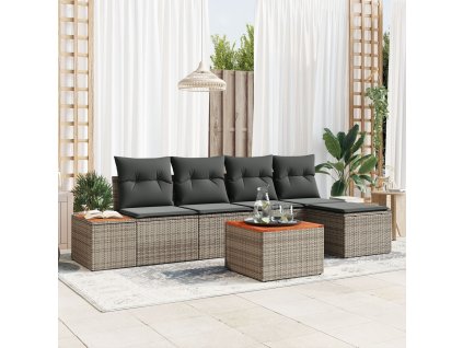 Sada zahradních pohovek s polštářem 6 pcs Šedá Poly ratan