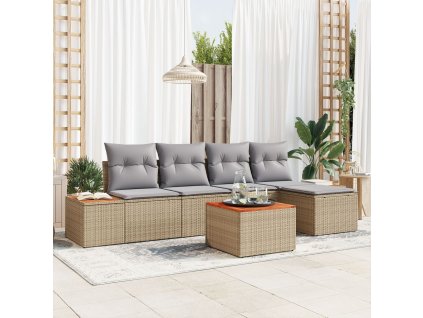 Sada zahradních pohovek s polštářem 6 pcs Béžová Poly ratan