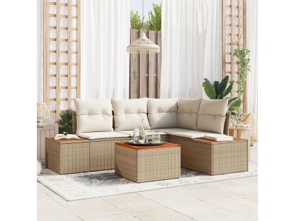 Sada zahradních pohovek s polštářem 5 pcs Béžová polyratan