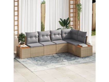 Sada zahradních pohovek s polštářem 5 pcs Béžová Poly ratan