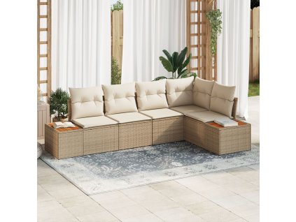 Sada zahradních pohovek s polštářem 5 pcs Béžová Poly ratan