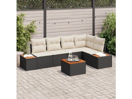 Sada zahradních pohovek s polštářem 6 pcs Černá Poly ratan