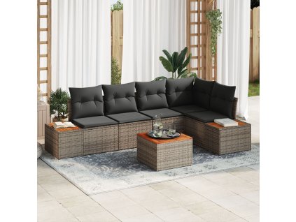 Sada zahradních pohovek s polštářem 6 pcs Šedá Poly ratan