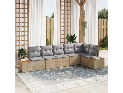 Sada zahradních pohovek s polštářem 6 pcs Béžová Poly ratan