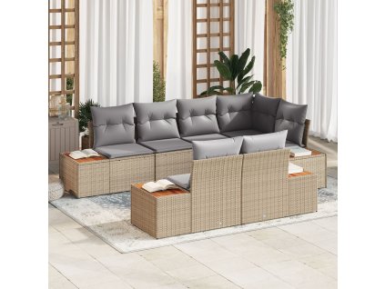 Sada zahradních pohovek s polštářem 7 pcs Béžová polyratan