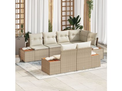 Sada zahradních pohovek s polštářem 7 pcs Béžová polyratan