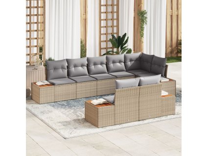 Sada zahradních pohovek s polštářem 8 pcs Béžová Poly ratan