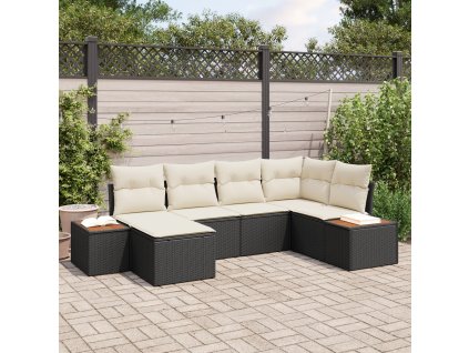 Sada zahradních pohovek s polštářem 6 pcs Černá polyratan