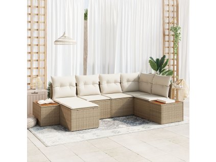 Sada zahradních pohovek s polštářem 6 pcs Béžová polyratan