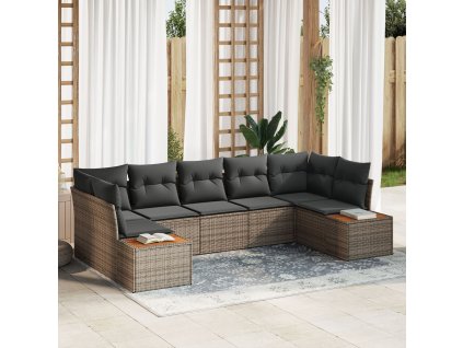 Sada zahradních pohovek s polštářem 7 pcs Šedá polyratan