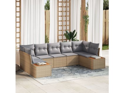 Sada zahradních pohovek s polštářem 7 pcs Béžová polyratan