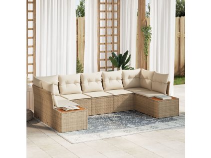 Sada zahradních pohovek s polštářem 7 pcs Béžová polyratan