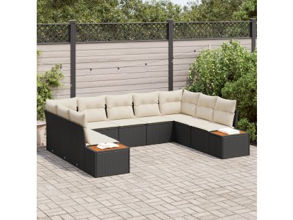 Sada zahradních pohovek s polštářem 9 pcs Černá Poly ratan