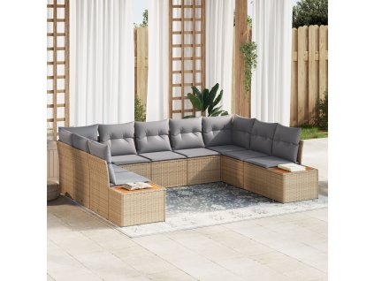 Sada zahradních pohovek s polštářem 9 pcs Béžová Poly ratan