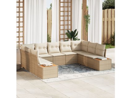 Sada zahradních pohovek s polštářem 9 pcs Béžová Poly ratan