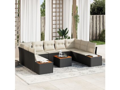 Sada zahradních pohovek s polštářem 10 pcs Černá Poly ratan