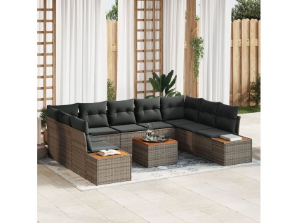 Sada zahradních pohovek s polštářem 10 pcs Šedá Poly ratan