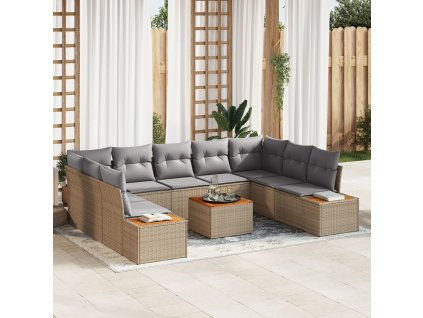 Sada zahradních pohovek s polštářem 10 pcs Béžová Poly ratan