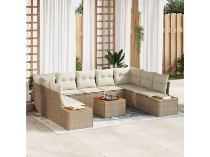 Sada zahradních pohovek s polštářem 10 pcs Béžová Poly ratan