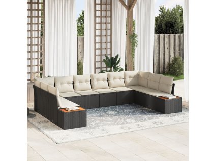 Sada zahradních pohovek s polštářem 10 pcs Černá Poly ratan