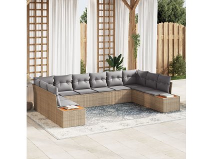 Sada zahradních pohovek s polštářem 10 pcs Béžová Poly ratan