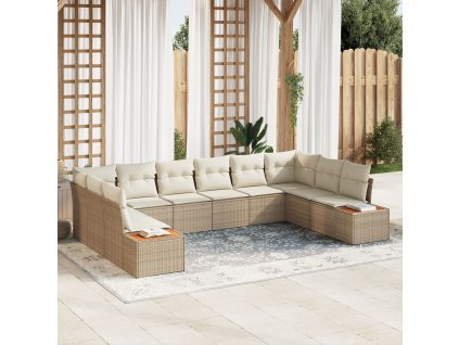 Sada zahradních pohovek s polštářem 10 pcs Béžová Poly ratan