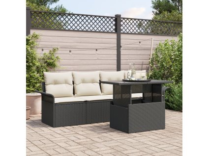 Sada zahradních pohovek s polštářem 5 pcs Černá polyratan