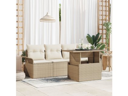 Sada zahradních pohovek s polštářem 5 pcs Béžová polyratan