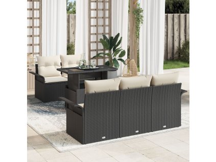 Sada zahradních pohovek s polštářem 6 pcs Černá polyratan