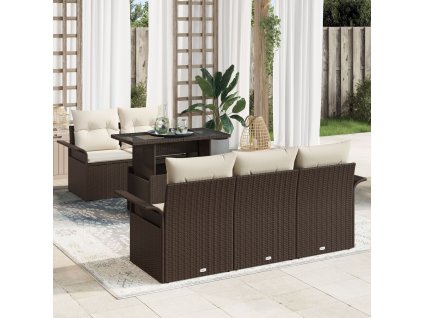 Sada zahradních pohovek s polštářem 6 pcs Hnědá polyratan