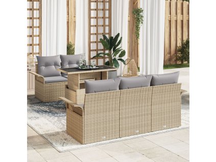 Sada zahradních pohovek s polštářem 6 pcs Béžová polyratan