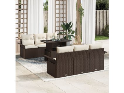 Sada zahradních pohovek s polštářem 7 pcs Hnědá polyratan