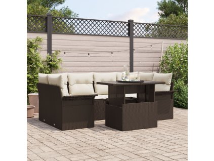 Sada zahradních pohovek s polštářem 7 pcs Hnědá polyratan