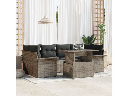 Sada zahradních pohovek s polštářem 7 pcs Šedá Poly ratan