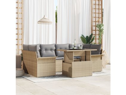 Sada zahradních pohovek s polštářem 7 pcs Béžová Poly ratan